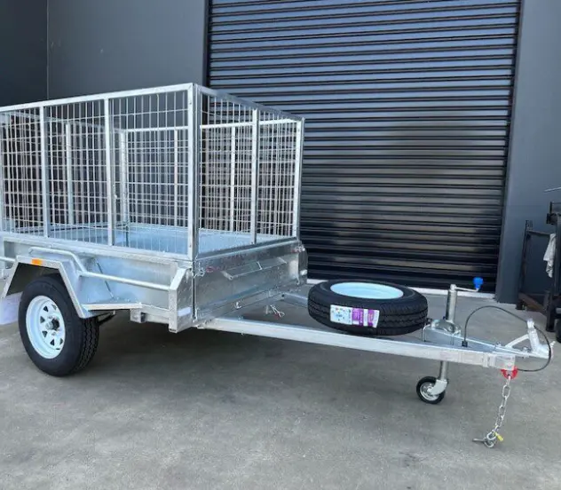 8x5 trailer Chassis with jockey wheel, coupler, LED light, plug, safety chain, rail, 5 leaf spring ,40mm Round axle, and Spare Wheel,600mm cage (optional)