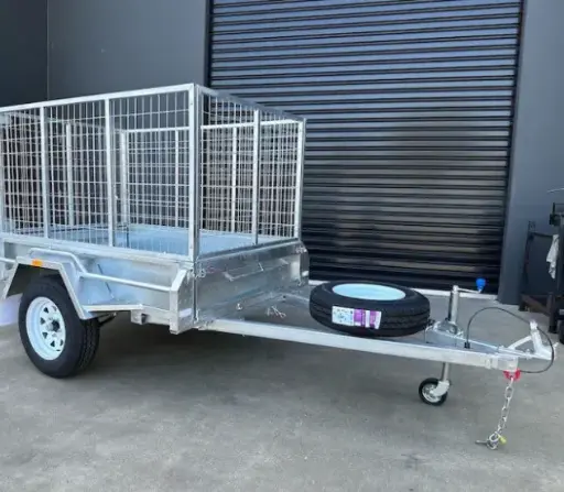 [AM-TC-85NB] 8x5 trailer Chassis with jockey wheel, coupler, LED light, plug, safety chain, rail, 5 leaf spring ,40mm Round axle, and Spare Wheel,600mm cage (optional)